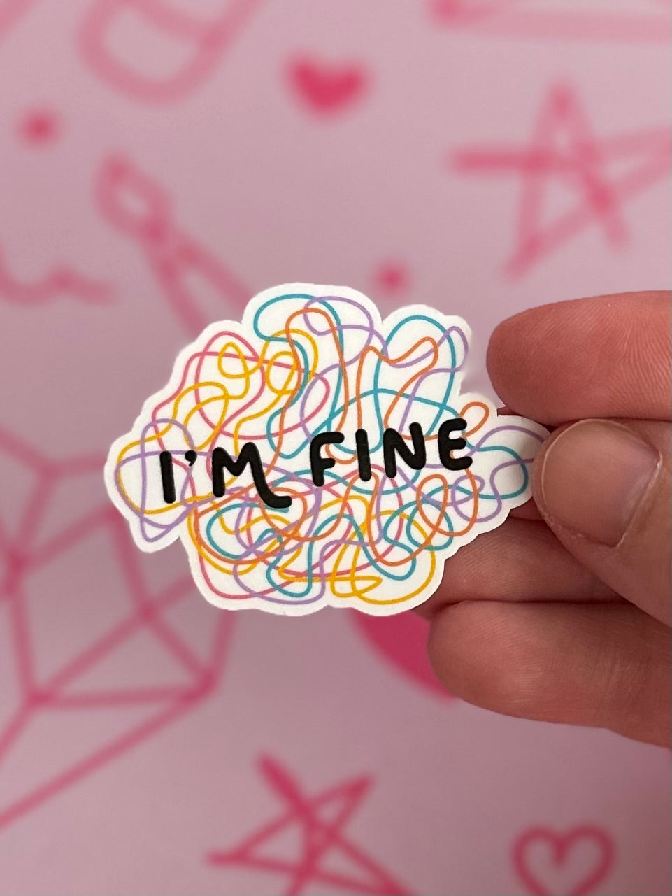 I'M FINE squiggly lines waterproof sticker