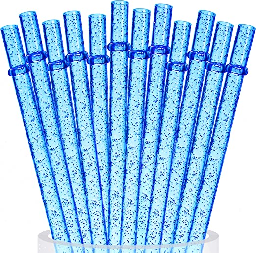 Blue Sparkle 9" Long Hard Plastic Tumbler Straw