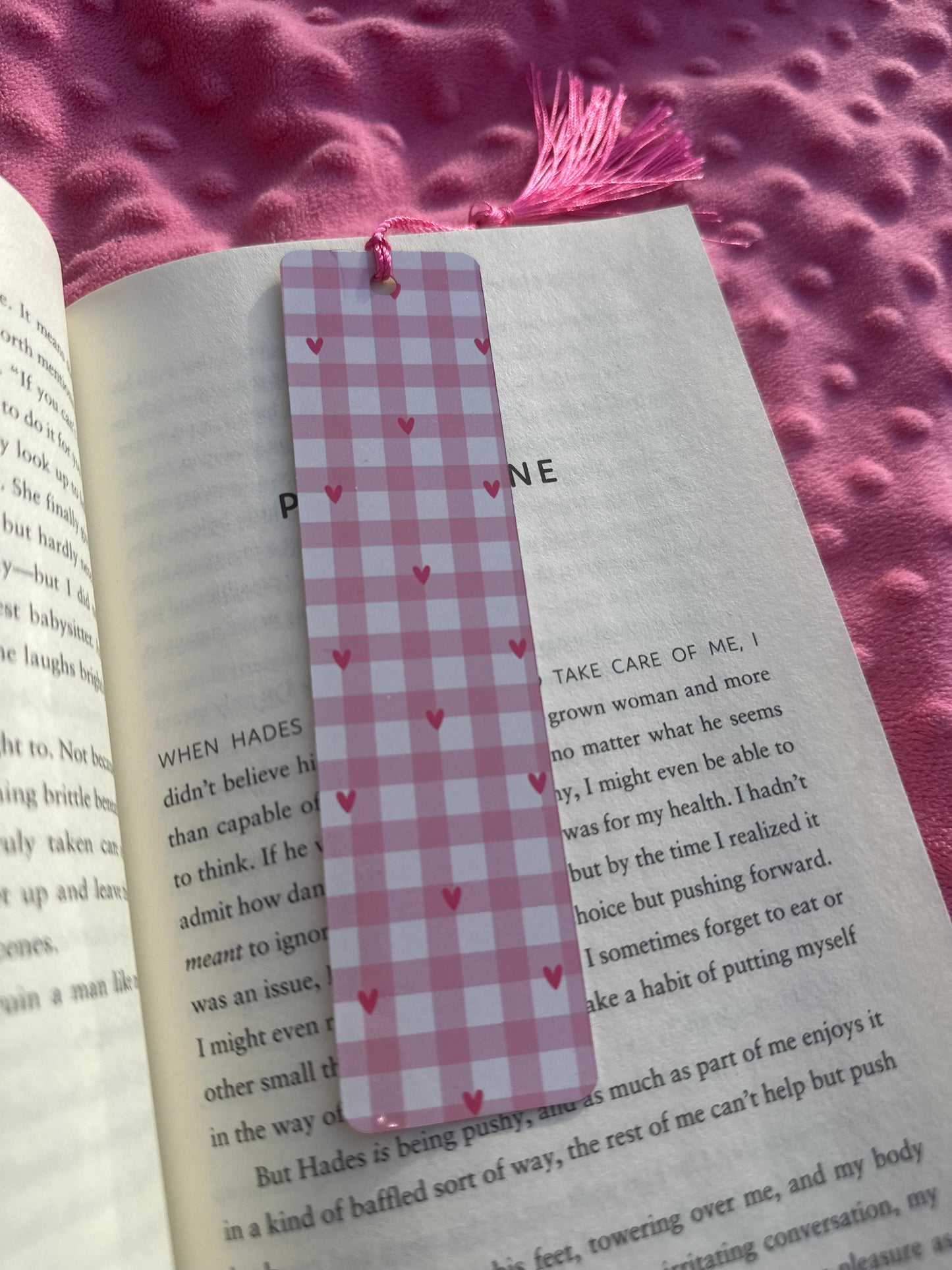 Pink Gingham Hearts Valentine Bookmark