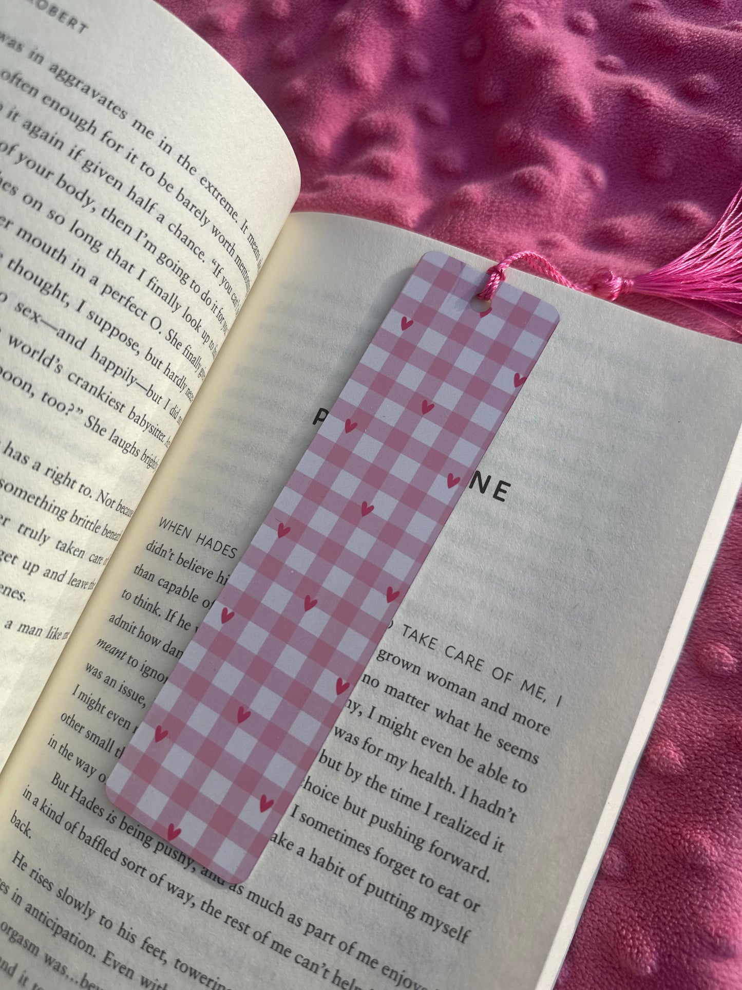 Pink Gingham Hearts Valentine Bookmark