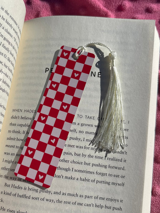 Red Hearts Checkered Valentine Bookmark