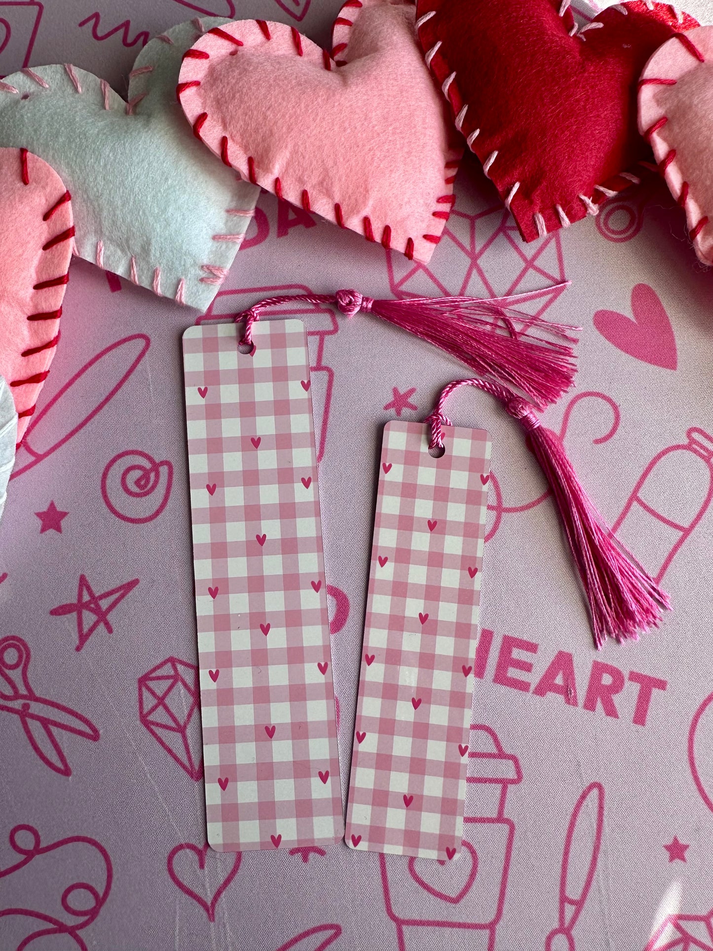 Pink Gingham Hearts Valentine Bookmark
