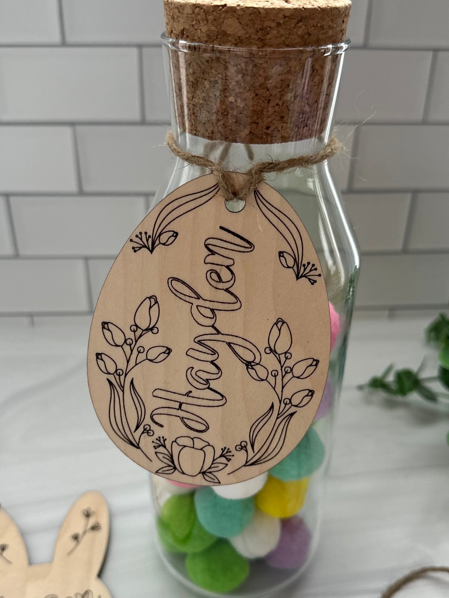 Personalized Wood Easter Name Tag - Floral Egg