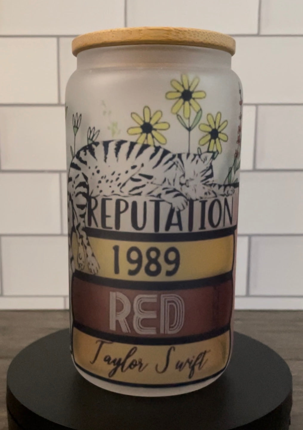 16oz glass Swiftie inspired can with lid