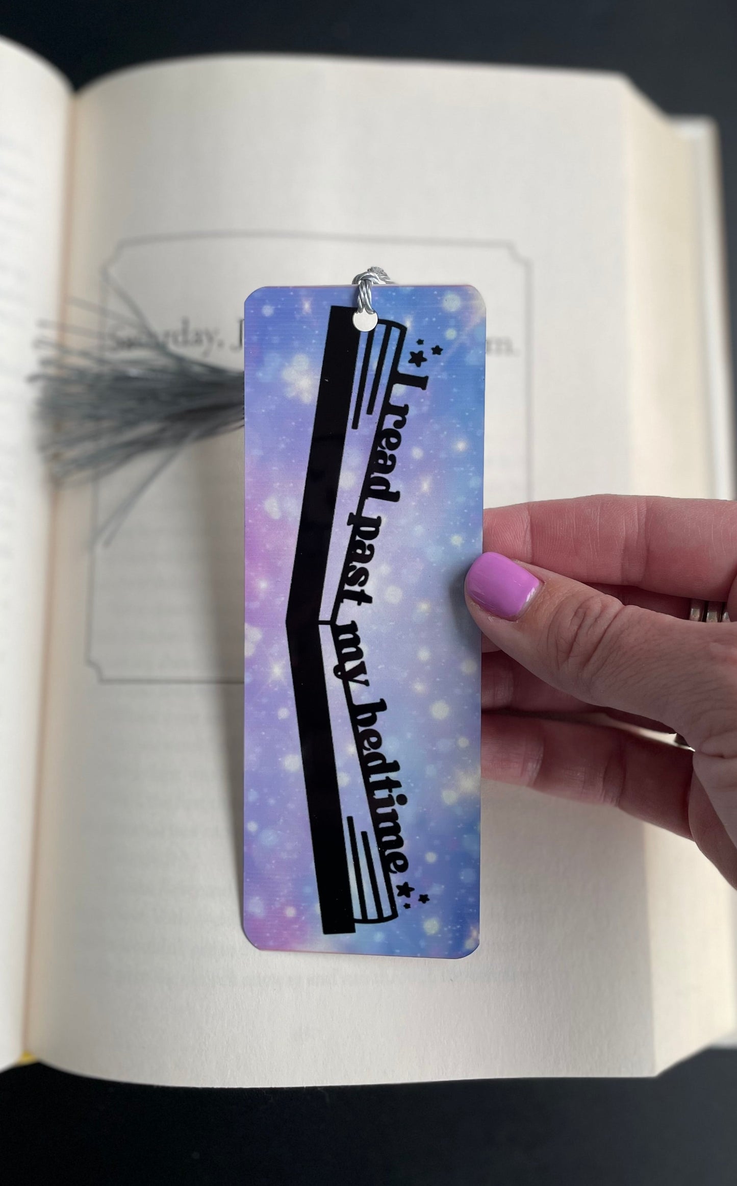 I Read Past My Bed Time Large Bookmark Purple