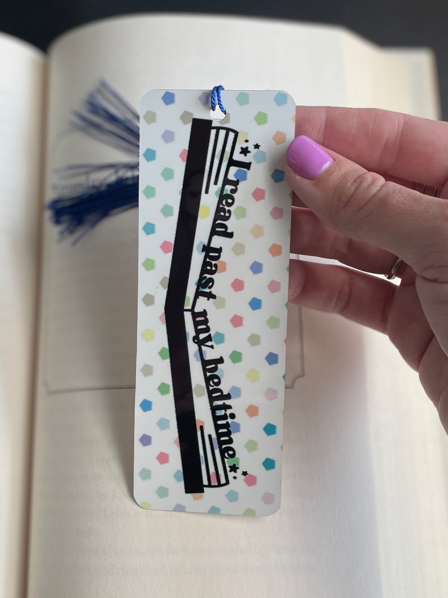 I Read Past My Bedtime Large Bookmark with Geometric Print