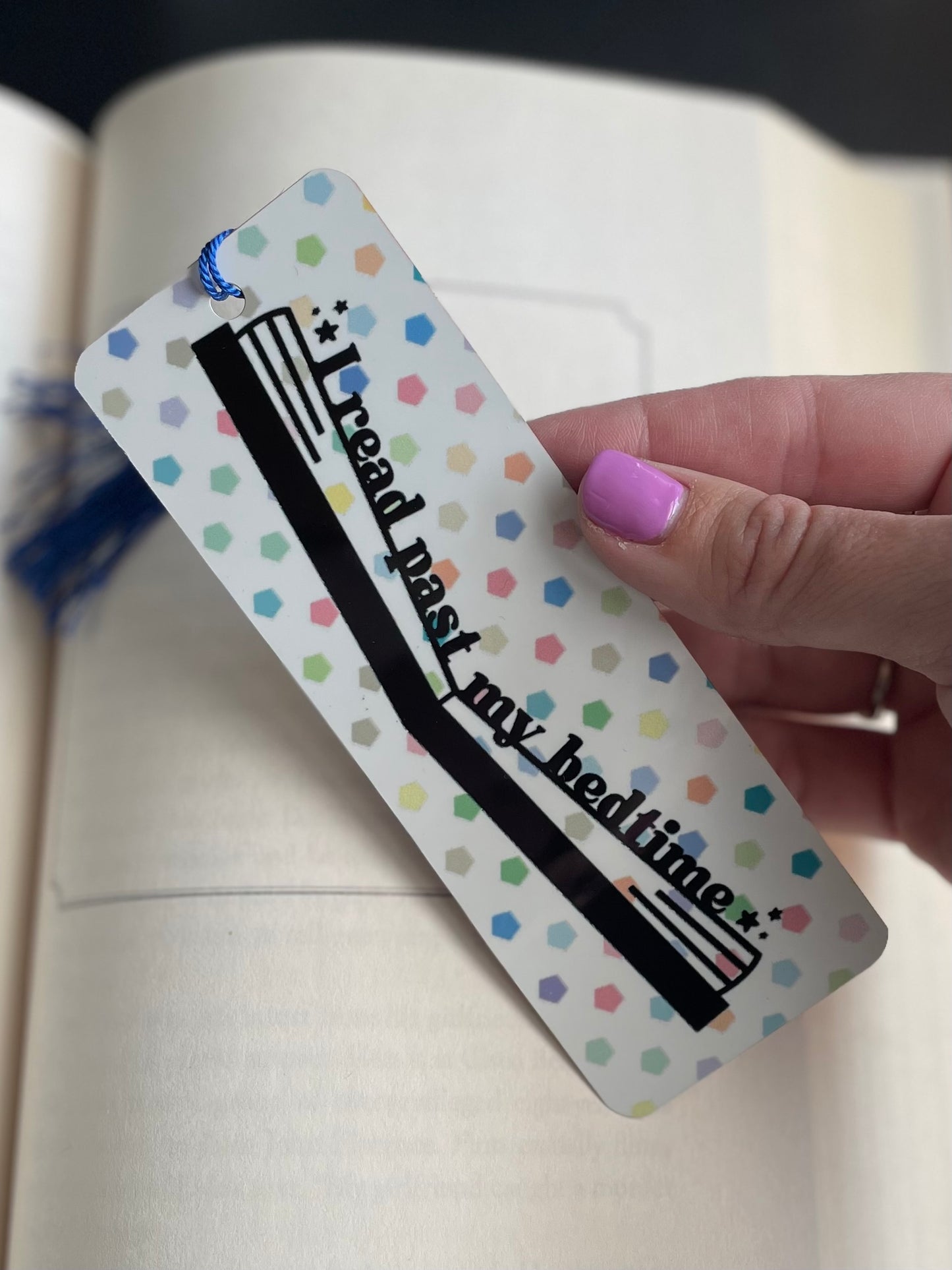 I Read Past My Bedtime Large Bookmark with Geometric Print