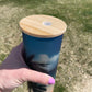 25oz palms and blue skies glass can with lid and straw