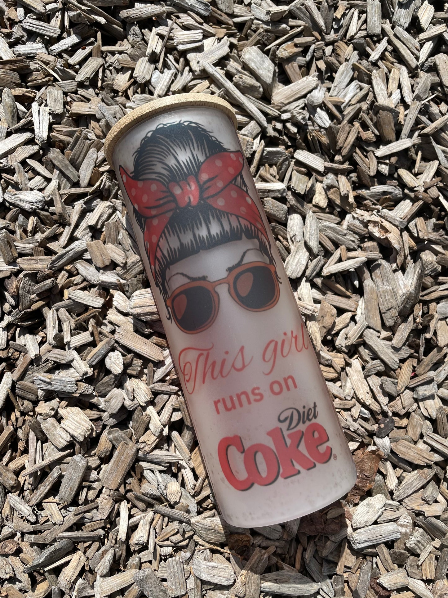 25oz Running on Diet Coke inspired glass can with lid