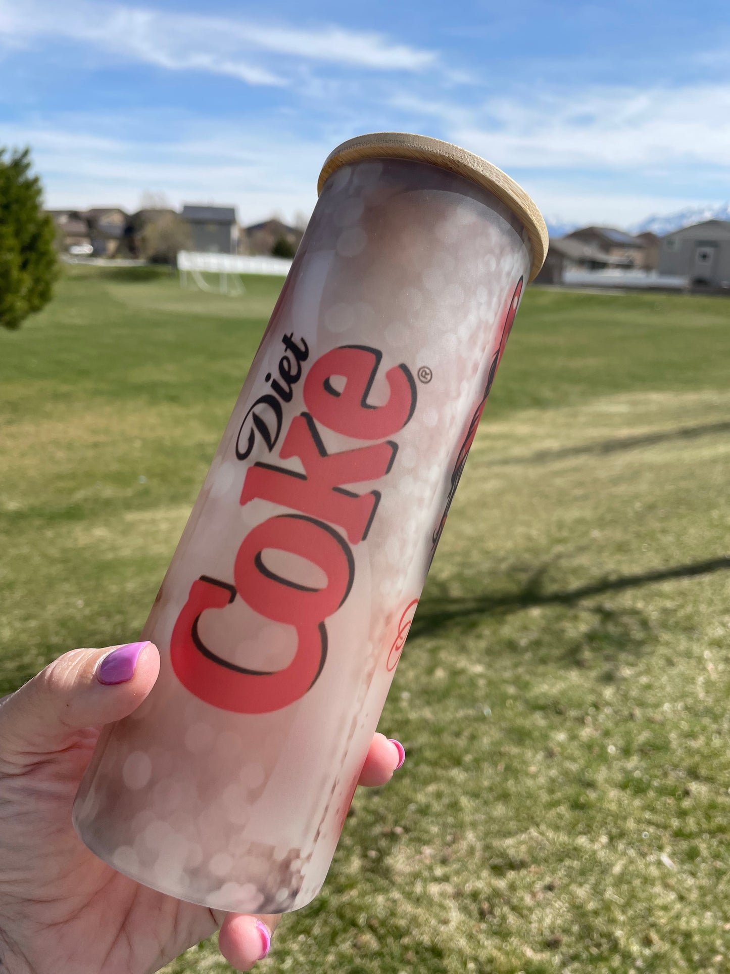 25oz Running on Diet Coke inspired glass can with lid