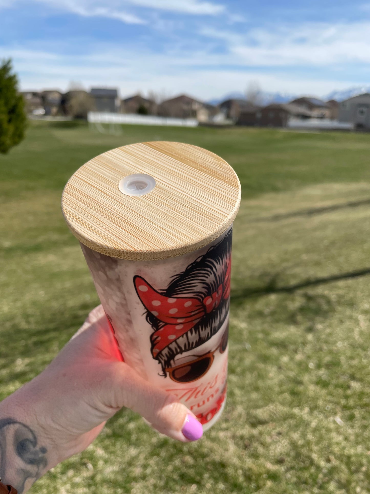 25oz Running on Diet Coke inspired glass can with lid