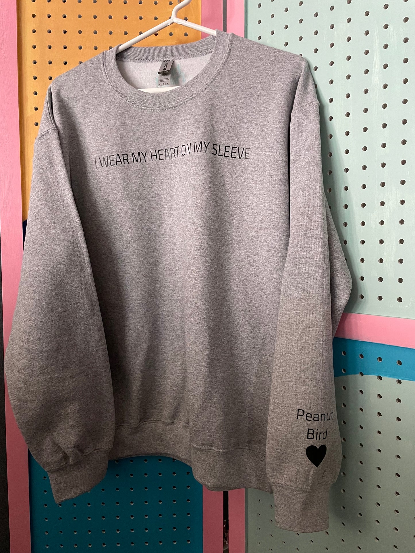 Grey "I Wear My Heart On My Sleeve" PERSONALIZED sweatshirt