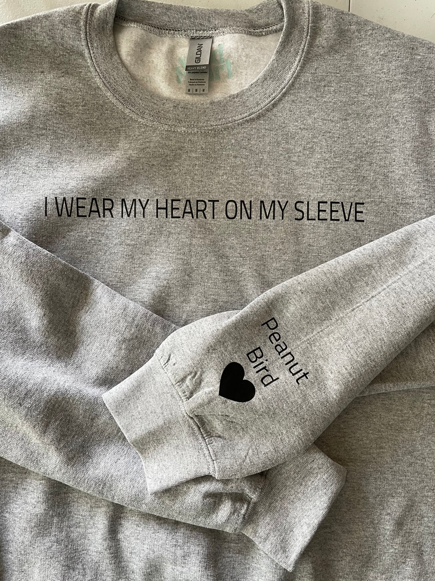 Grey "I Wear My Heart On My Sleeve" PERSONALIZED sweatshirt