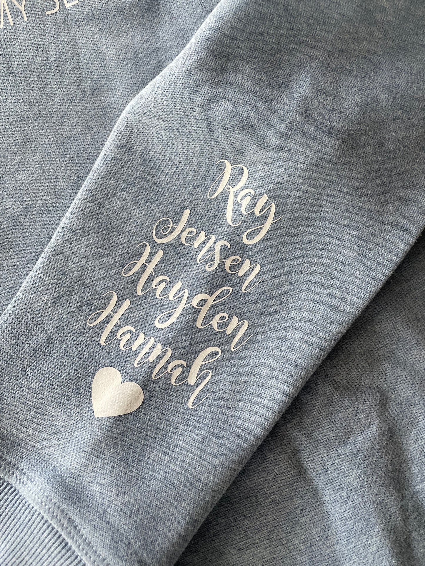 Blue "I Wear My Heart On My Sleeve" PERSONALIZED sweatshirt