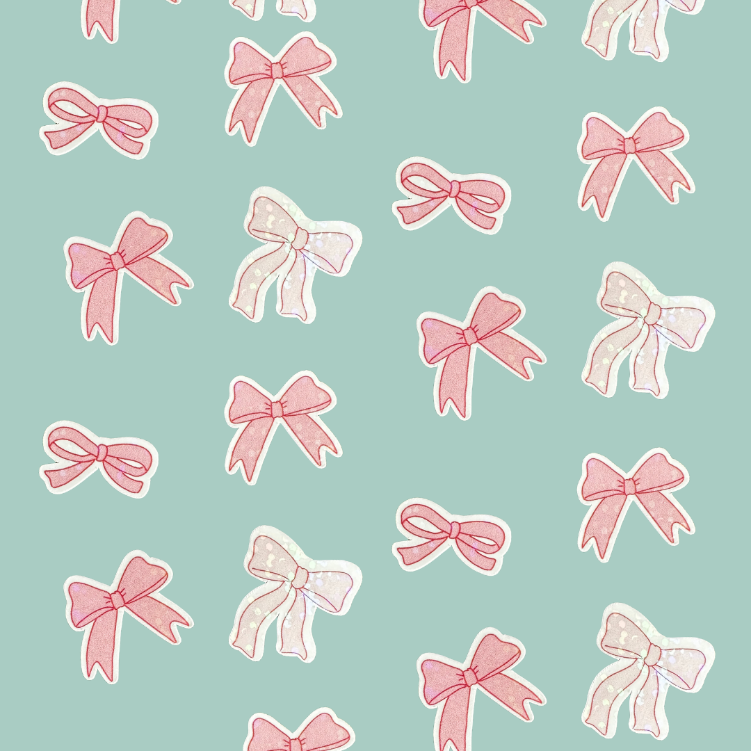 Mini pink bow sticker set, girly aesthetic, coquette bows, holographic, water bottle stickers, aesthetic sticker pack, 6 bow sticker pack