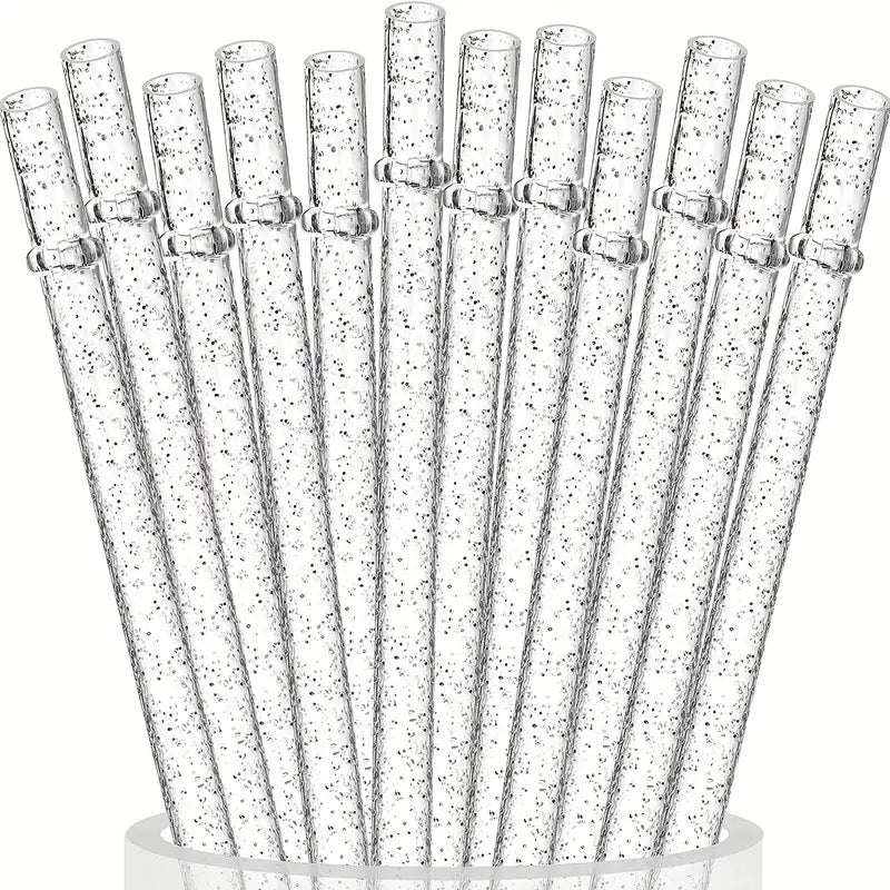 Clear Sparkle 11" Long Hard Plastic Tumbler Straw