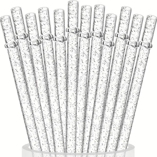 Clear Sparkle 11" Long Hard Plastic Tumbler Straw