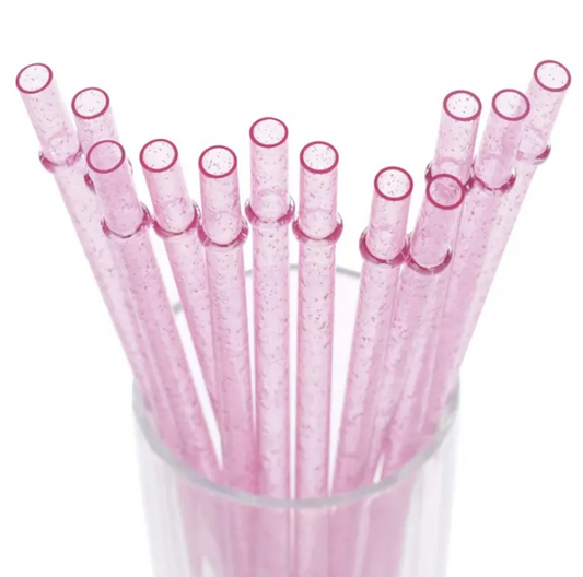 Light Pink Sparkle 9" Long Hard Plastic Tumbler Straw