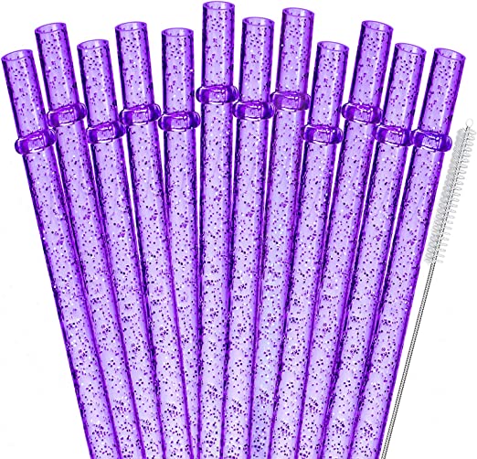 Purple Sparkle 9" Long Hard Plastic Tumbler Straw