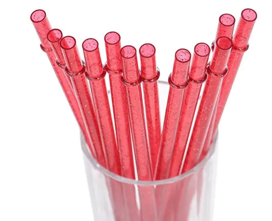 Red Sparkle 9" Long Hard Plastic Tumbler Straw