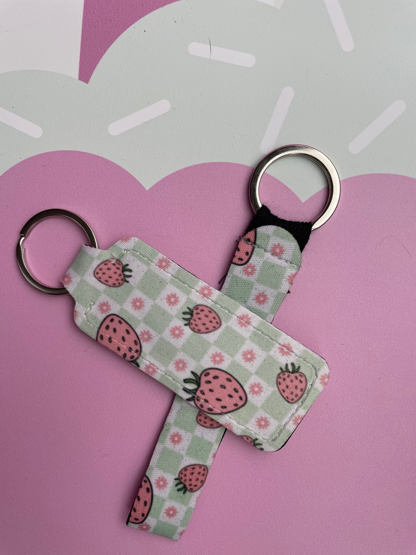 Green checkered strawberry wristlet set