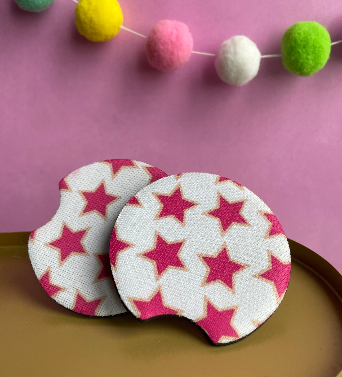 Pink star car coaster set